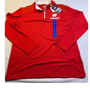 Wisconsin Badgers Red Quarter Zip Long Sleeve Pullover Shirt Adult Large